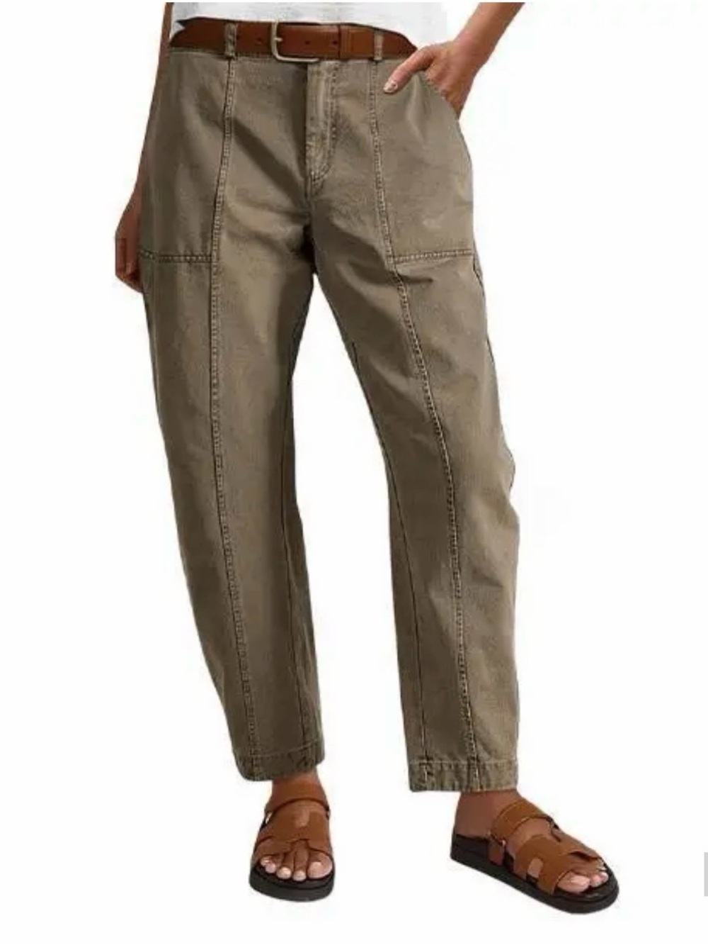 Flamingals Solid Stitch Detail Mid Waist Baby Barrel  Deep Pockets Pants CS NWT